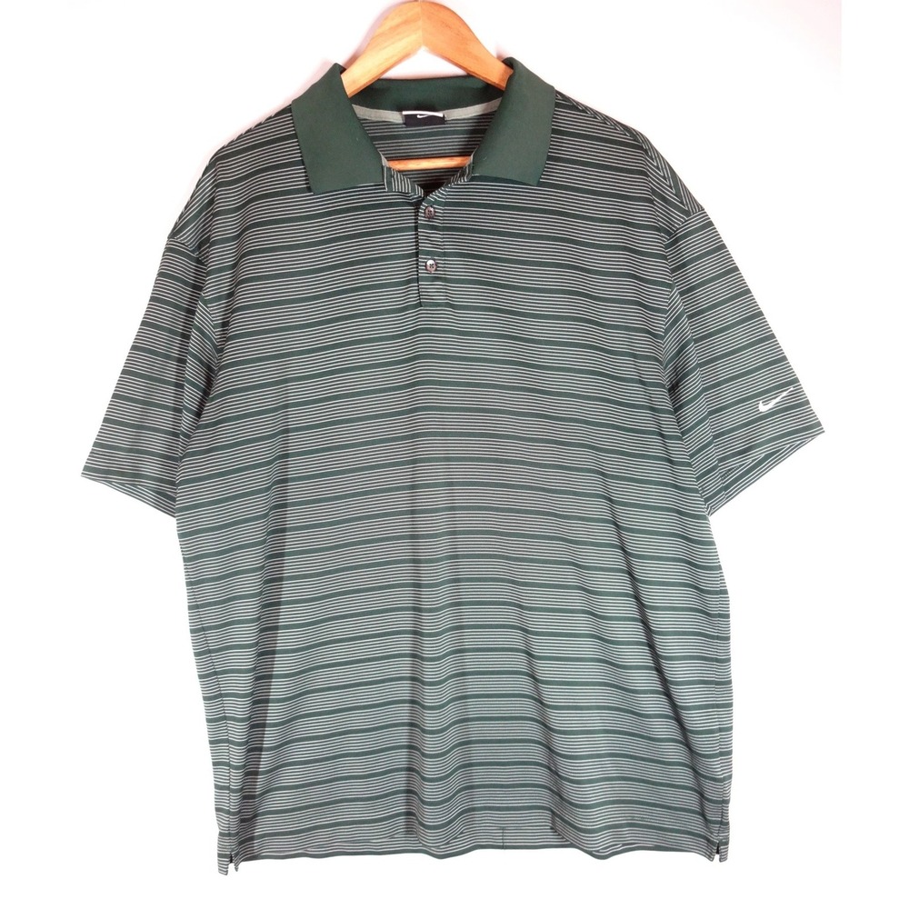 Nike Golf Polo Shirt Mens XL Green Striped Dri-FIT Short Sleeve Sporty Gorpcore